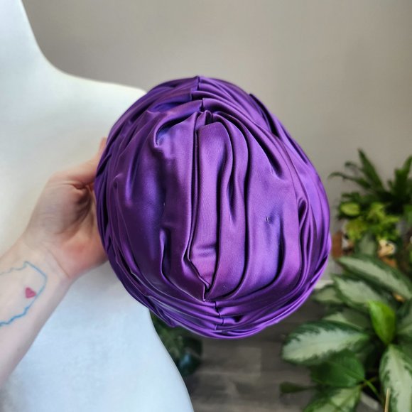 Vintage 1940's - 1950's Purple Satin Turban Hat by Paul Beusam Custom Designs - Picture 5 of 12